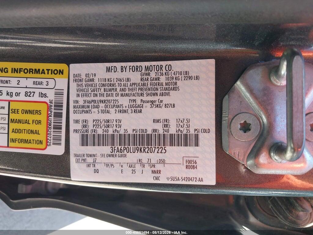 3FA6P0LU9KR207225 2019 FORD FUSION HYBRID photo no. 9