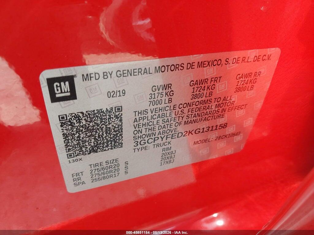 3GCPYFED2KG131158 2019 CHEVROLET SILVERADO 1500 photo no. 9