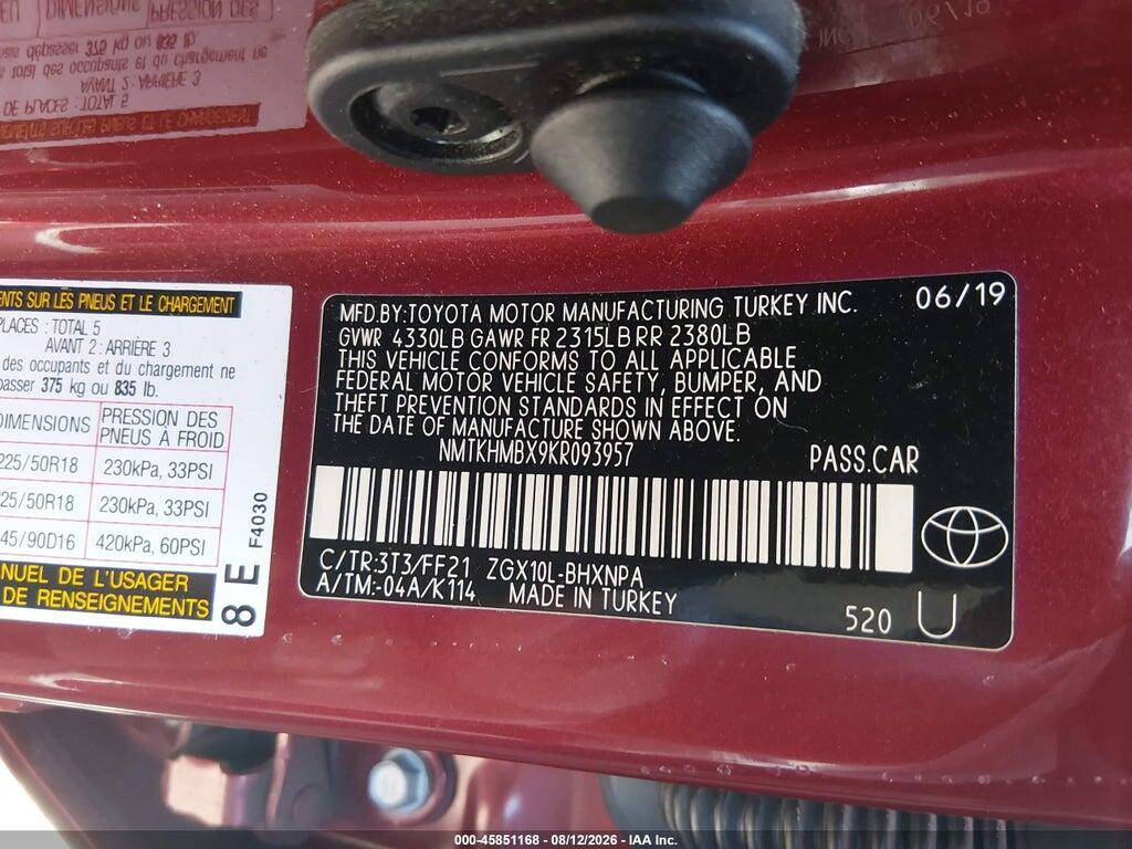 NMTKHMBX9KR093957 2019 TOYOTA C-HR photo no. 9