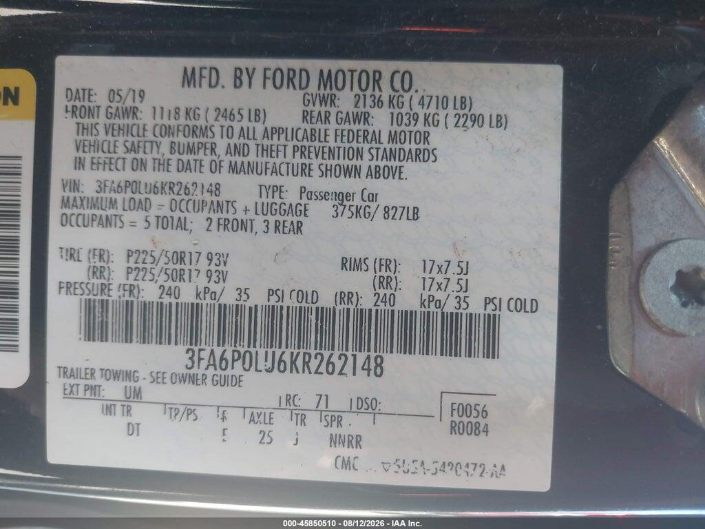 3FA6P0LU6KR262148 2019 FORD FUSION HYBRID photo no. 9