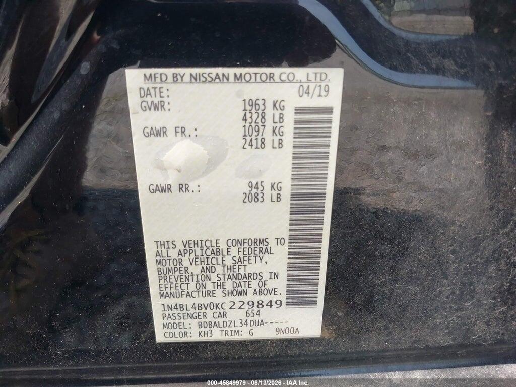 1N4BL4BV0KC229849 2019 NISSAN ALTIMA photo no. 9