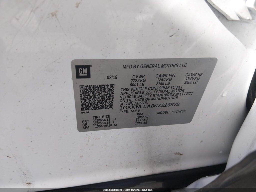 1GKKNLLA8KZ226872 2019 GMC ACADIA photo no. 9