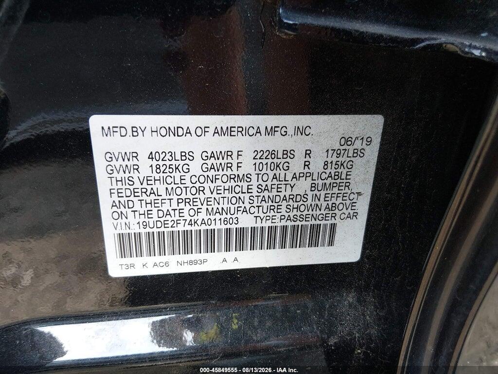 19UDE2F74KA011603 2019 ACURA ILX photo no. 9