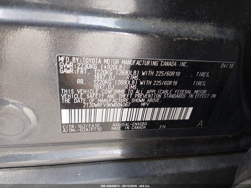2T3DWRFV9KW004067 2019 TOYOTA RAV4 HYBRID photo no. 9