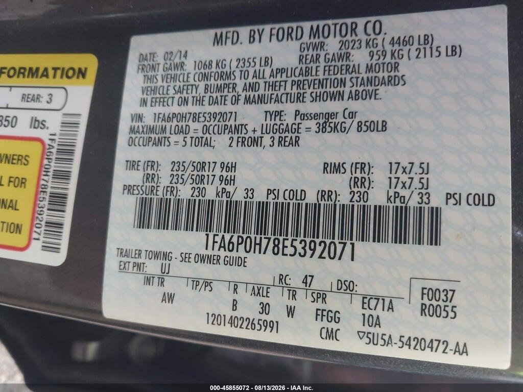 1FA6P0H78E5392071 2014 FORD FUSION photo no. 9