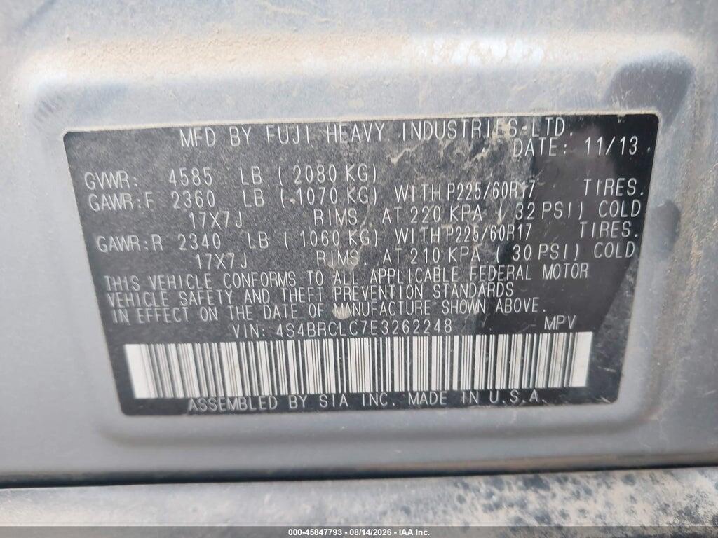 4S4BRCLC7E3262248 2014 SUBARU OUTBACK photo no. 9