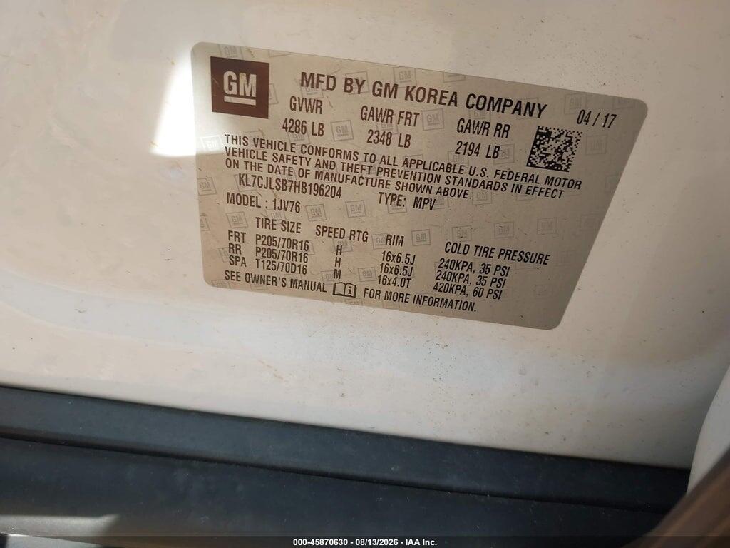 KL7CJLSB7HB196204 2017 CHEVROLET TRAX photo no. 9