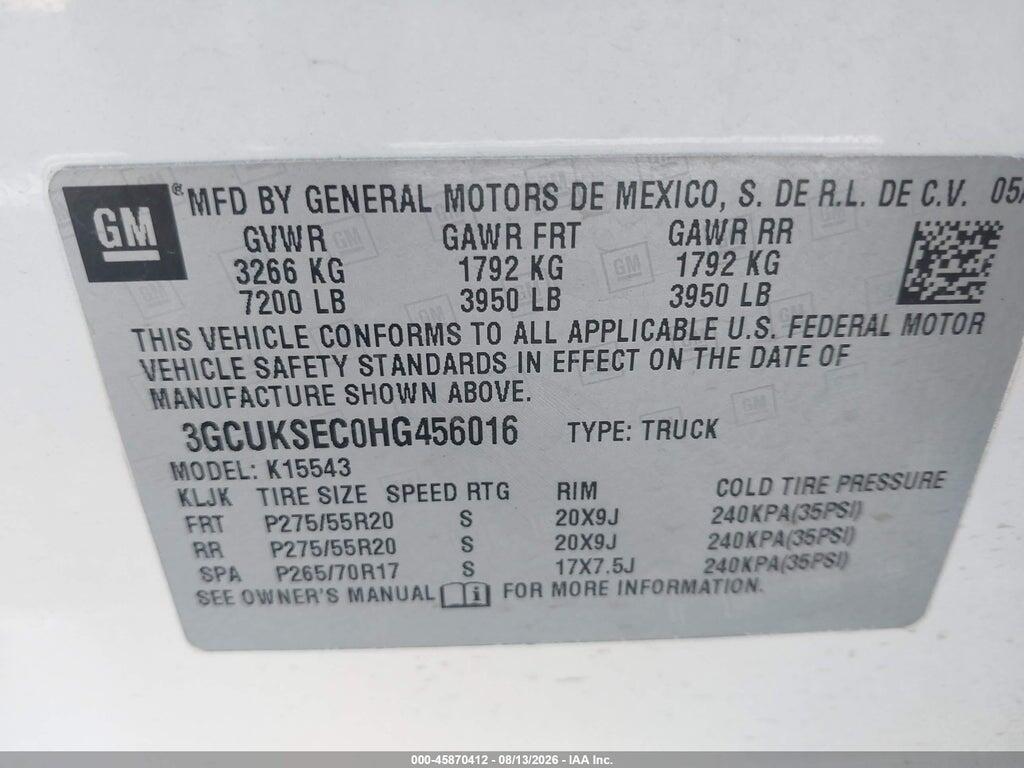 3GCUKSEC0HG456016 2017 CHEVROLET SILVERADO 1500 photo no. 9