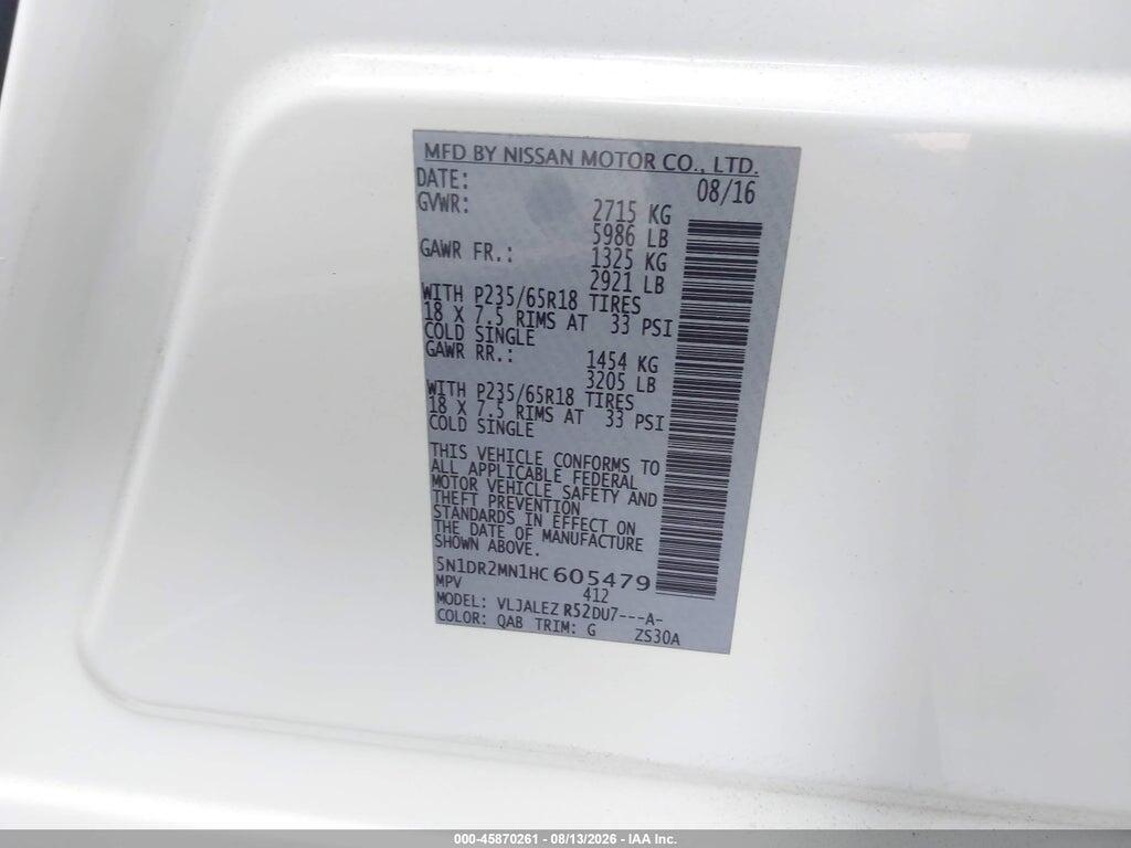 5N1DR2MN1HC605479 2017 NISSAN PATHFINDER photo no. 9