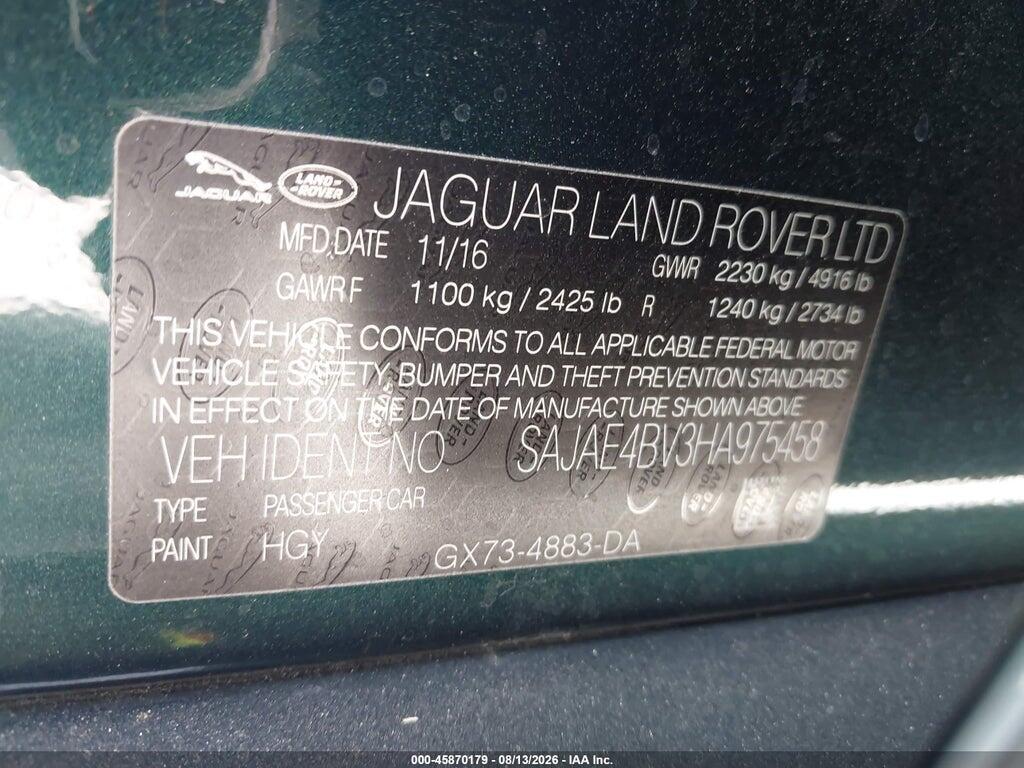 SAJAE4BV3HA975458 2017 JAGUAR XE photo no. 9
