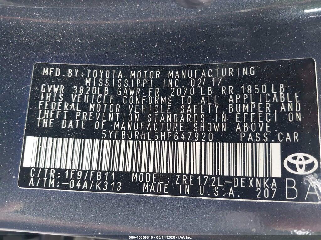 5YFBURHE5HP647920 2017 TOYOTA COROLLA photo no. 9