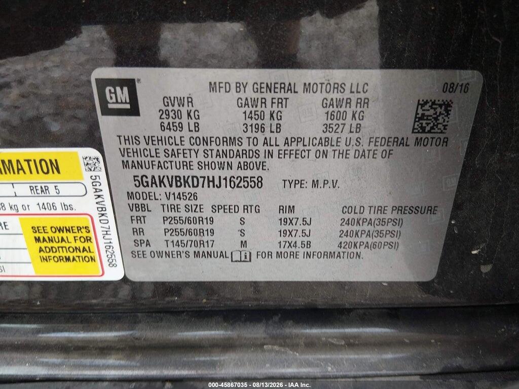 5GAKVBKD7HJ162558 2017 BUICK ENCLAVE photo no. 9