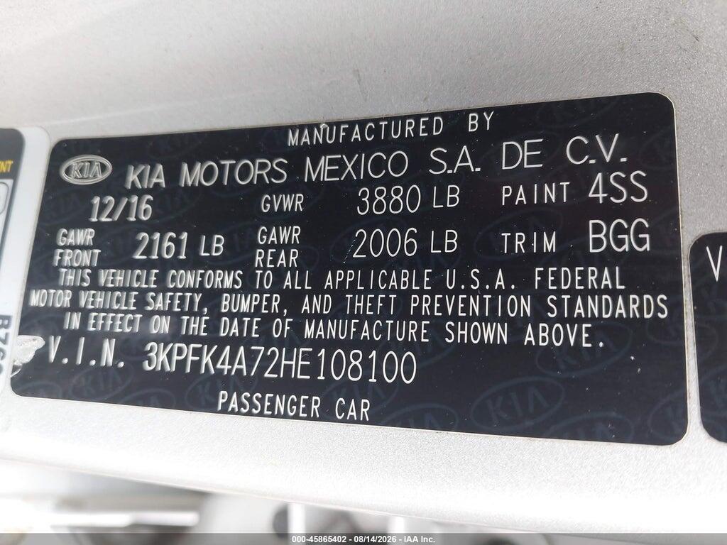 3KPFK4A72HE108100 2017 KIA FORTE photo no. 9