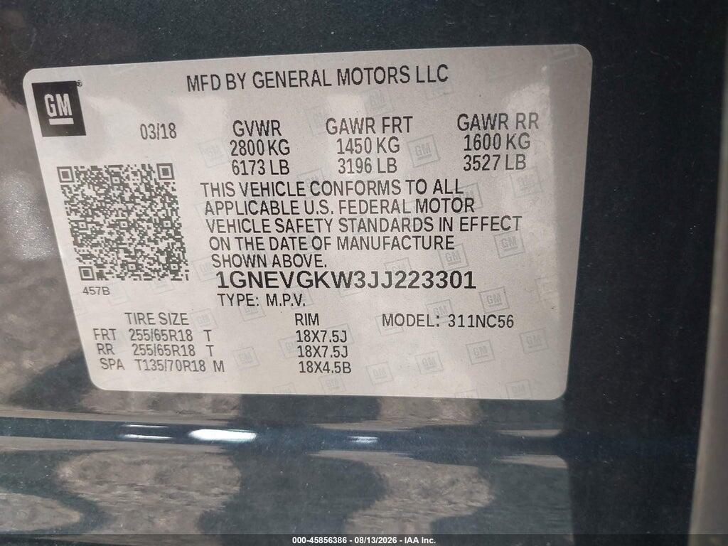 1GNEVGKW3JJ223301 2018 CHEVROLET TRAVERSE photo no. 9
