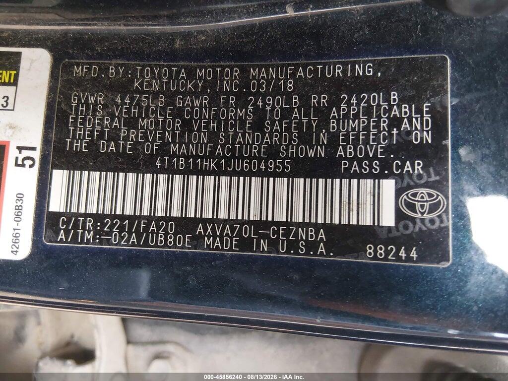 4T1B11HK1JU604955 2018 TOYOTA CAMRY photo no. 9