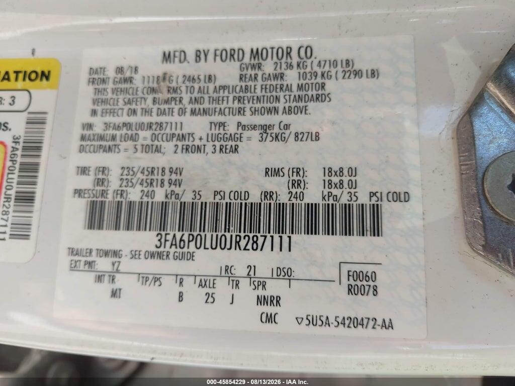 3FA6P0LU0JR287111 2018 FORD FUSION HYBRID photo no. 9