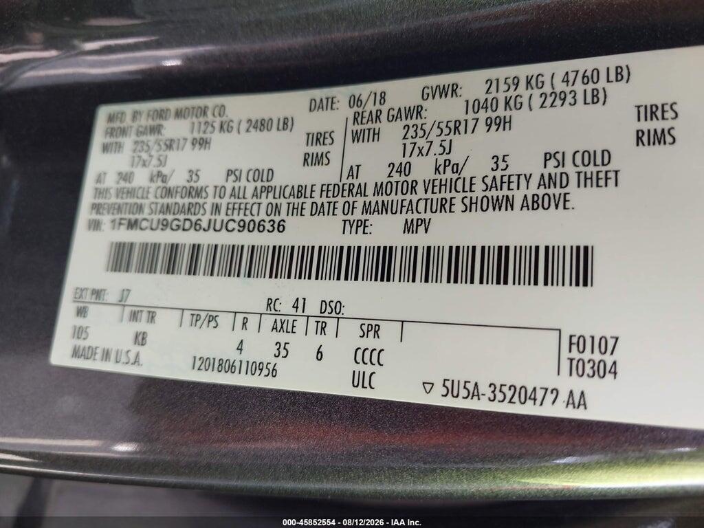 1FMCU9GD6JUC90636 2018 FORD ESCAPE photo no. 9