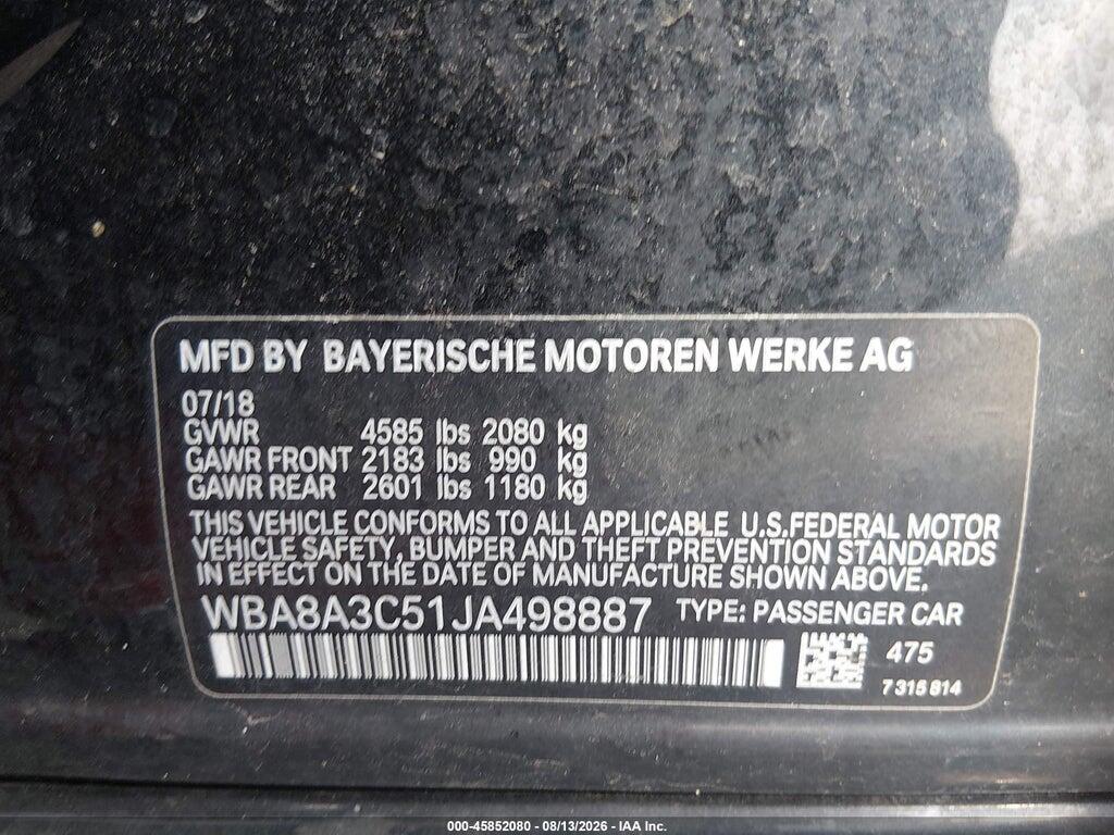 WBA8A3C51JA498887 2018 BMW 320I photo no. 9