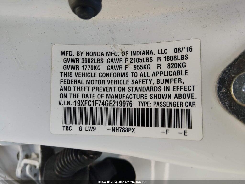 19XFC1F74GE219976 2016 HONDA CIVIC photo no. 9