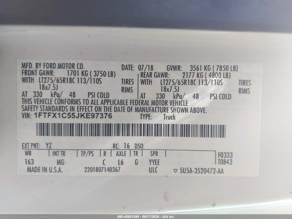 1FTFX1C55JKE97376 2018 FORD F-150 photo no. 9