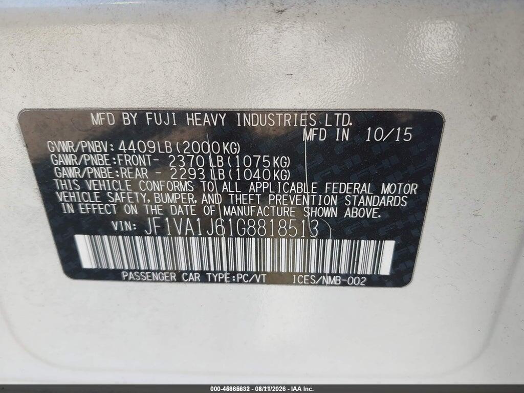 JF1VA1J61G8818513 2016 SUBARU WRX photo no. 9