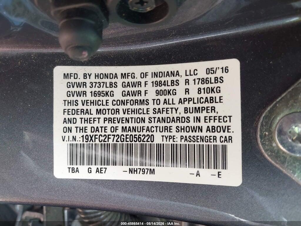 19XFC2F72GE056220 2016 HONDA CIVIC photo no. 9