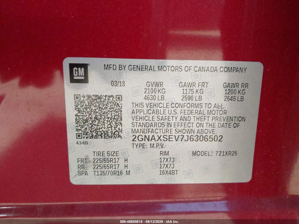 2GNAXSEV7J6306502 2018 CHEVROLET EQUINOX photo no. 9