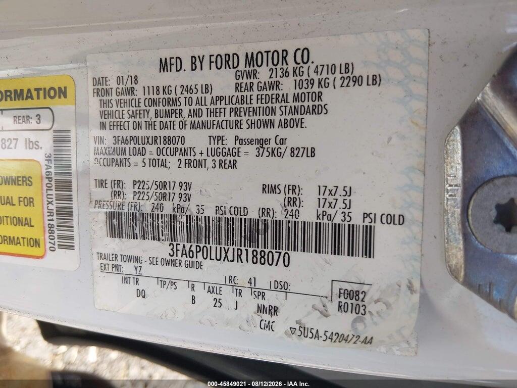 3FA6P0LUXJR188070 2018 FORD FUSION HYBRID photo no. 9