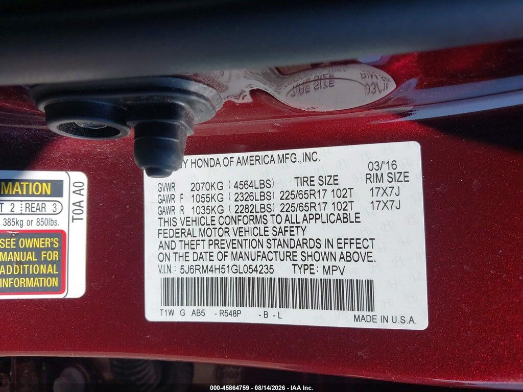 5J6RM4H51GL054235 2016 HONDA CR-V photo no. 9