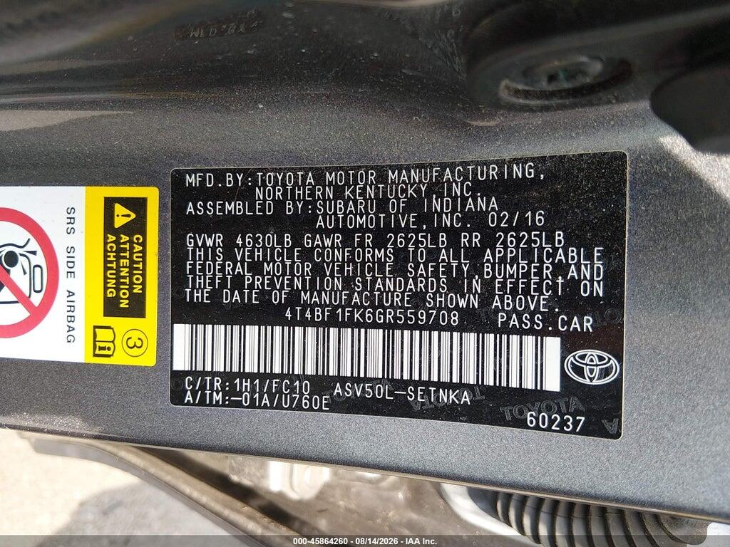4T4BF1FK6GR559708 2016 TOYOTA CAMRY photo no. 9