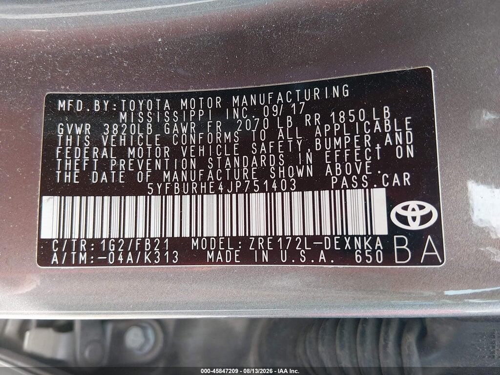 5YFBURHE4JP751403 2018 TOYOTA COROLLA photo no. 9