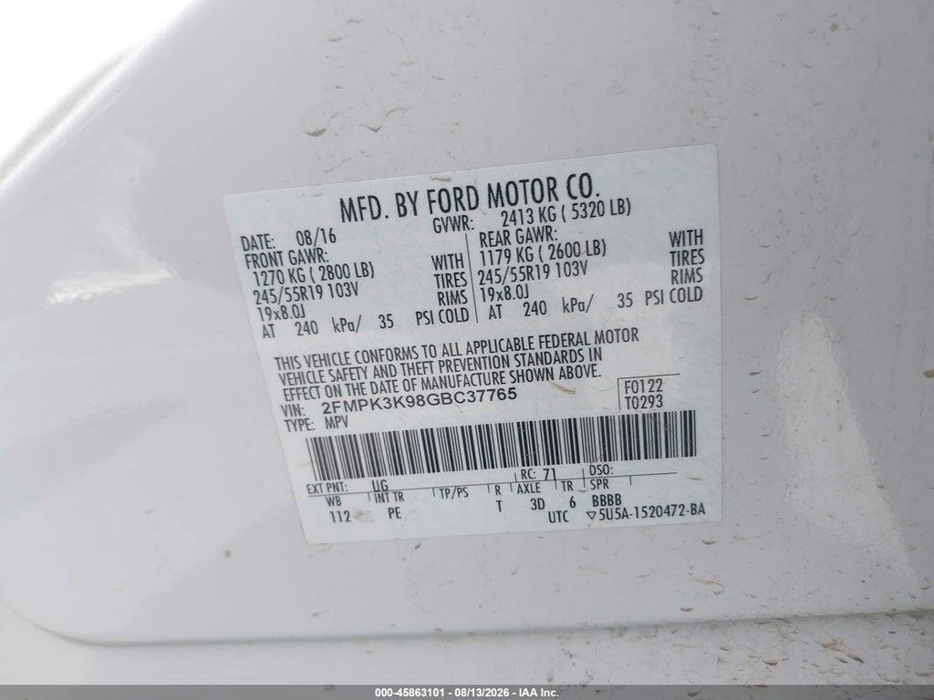 2FMPK3K98GBC37765 2016 FORD EDGE photo no. 9