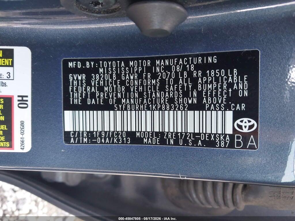 5YFBURHE1KP883262 2019 TOYOTA COROLLA photo no. 9