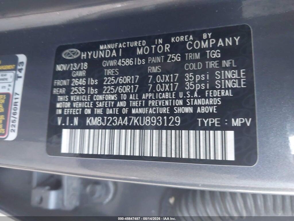 KM8J23A47KU893129 2019 HYUNDAI TUCSON photo no. 9