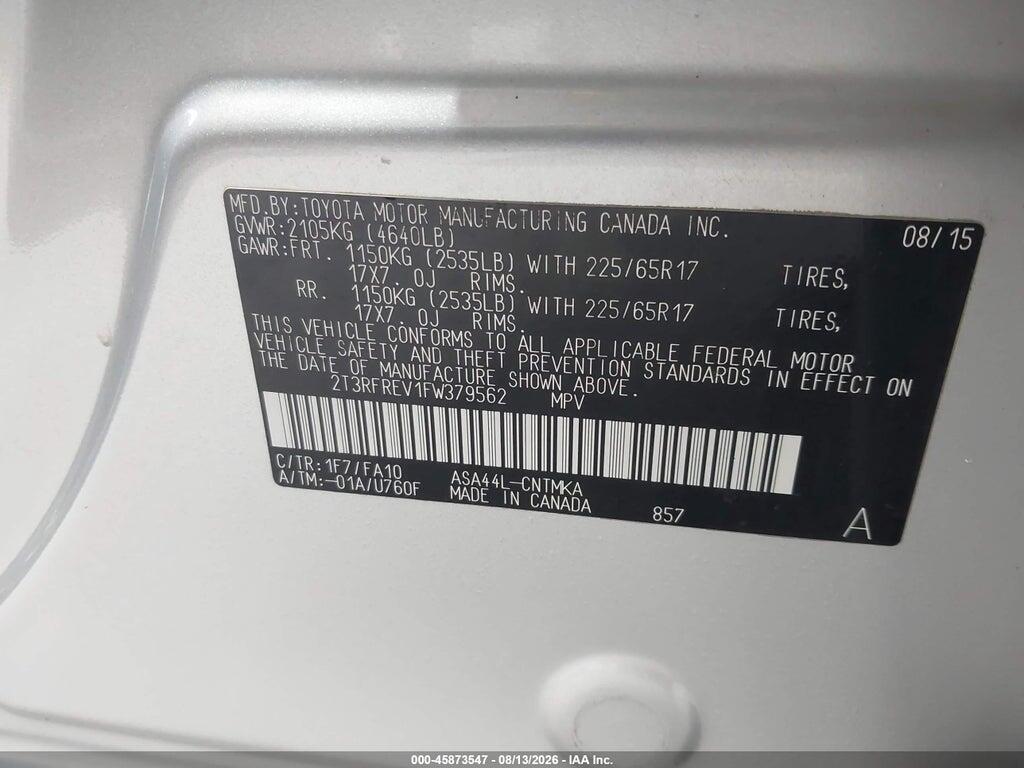 2T3RFREV1FW379562 2015 TOYOTA RAV4 photo no. 9