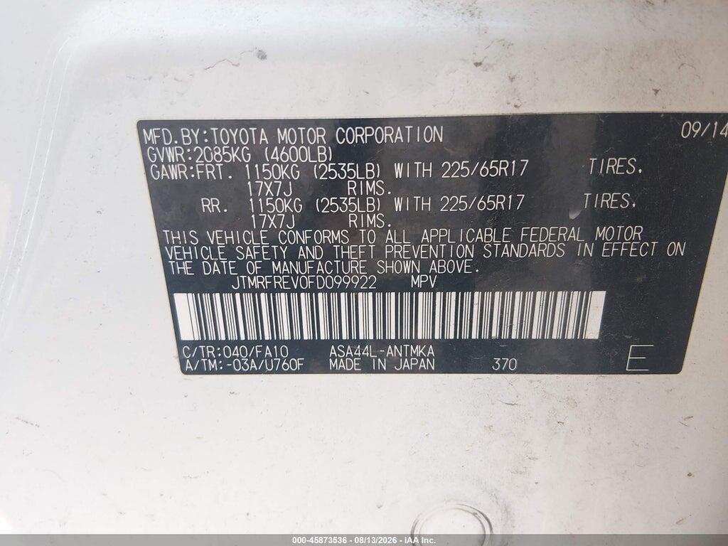 JTMRFREV0FD099922 2015 TOYOTA RAV4 photo no. 9