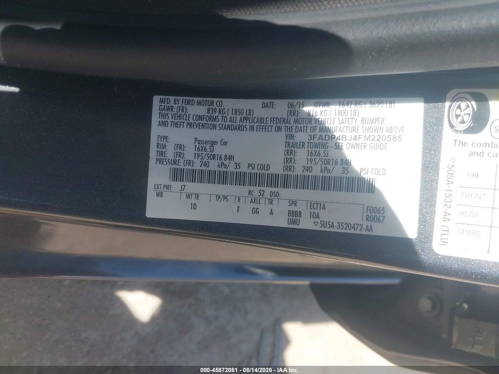 3FADP4BJ4FM220585 2015 FORD FIESTA photo no. 9