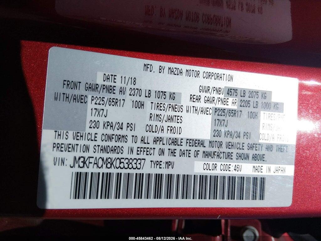 JM3KFACM8K0538337 2019 MAZDA CX-5 photo no. 9