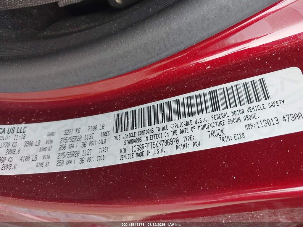 1C6SRFFT9KN736970 2019 RAM 1500 photo no. 9