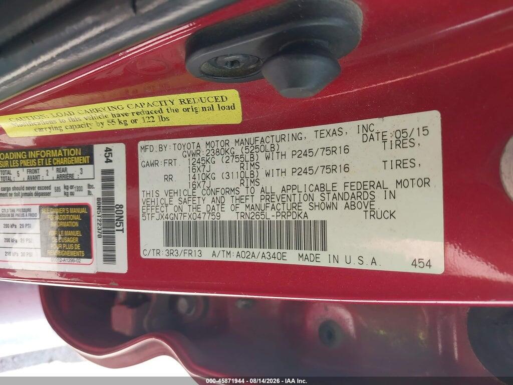 5TFJX4GN7FX047759 2015 TOYOTA TACOMA photo no. 9