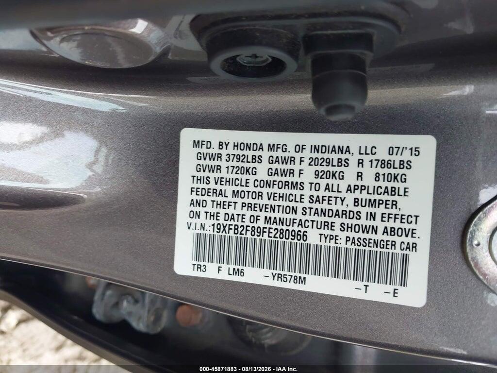 19XFB2F89FE280966 2015 HONDA CIVIC photo no. 9