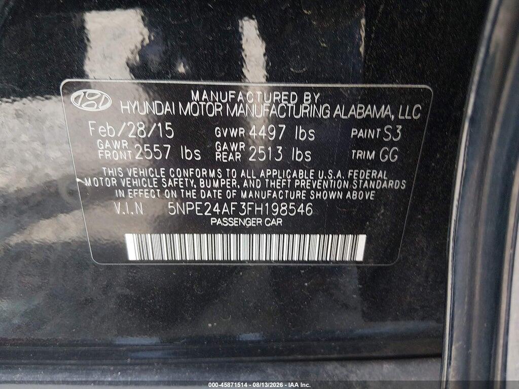 5NPE24AF3FH198546 2015 HYUNDAI SONATA photo no. 9
