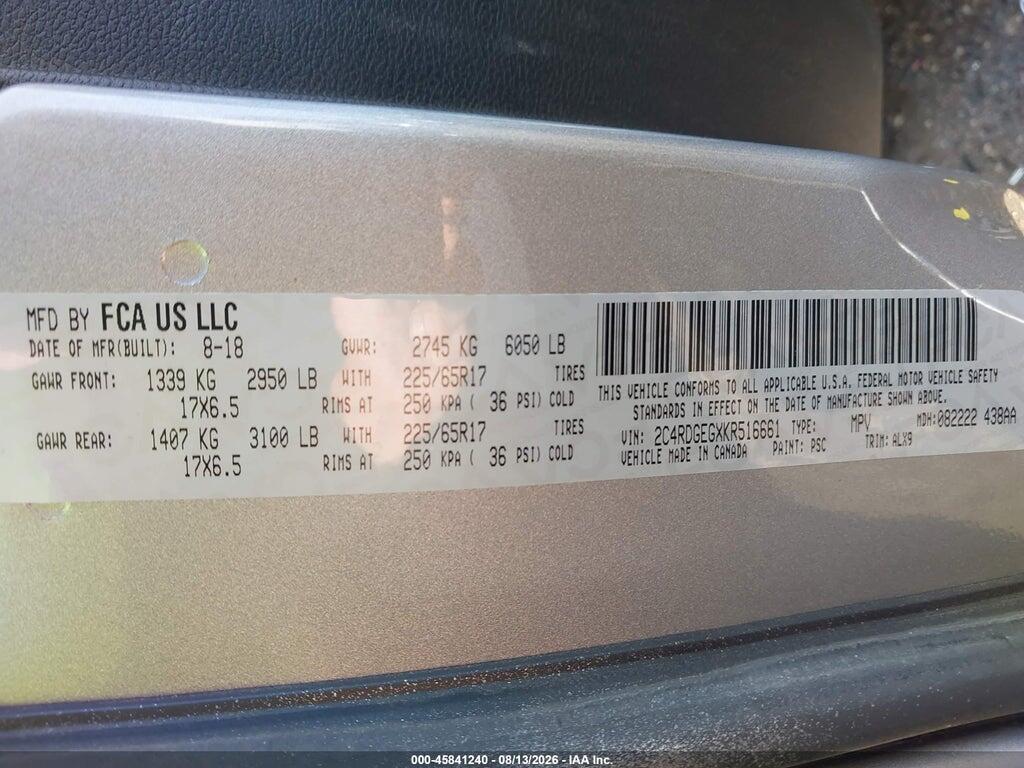 2C4RDGEGXKR516661 2019 DODGE GRAND CARAVAN photo no. 9