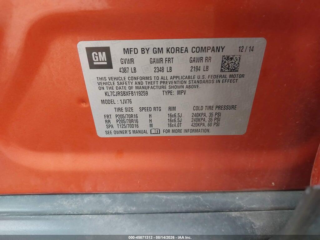 KL7CJRSBXFB119259 2015 CHEVROLET TRAX photo no. 9