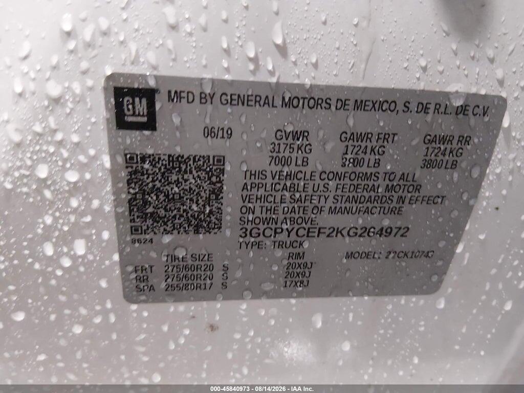 3GCPYCEF2KG264972 2019 CHEVROLET SILVERADO 1500 photo no. 9