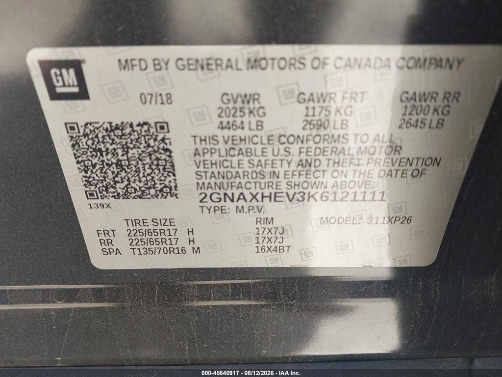 2GNAXHEV3K6121111 2019 CHEVROLET EQUINOX photo no. 9