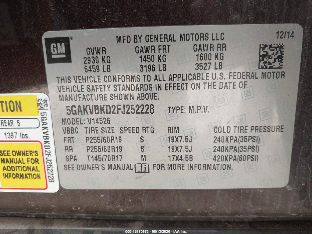 5GAKVBKD2FJ252228 2015 BUICK ENCLAVE photo no. 9