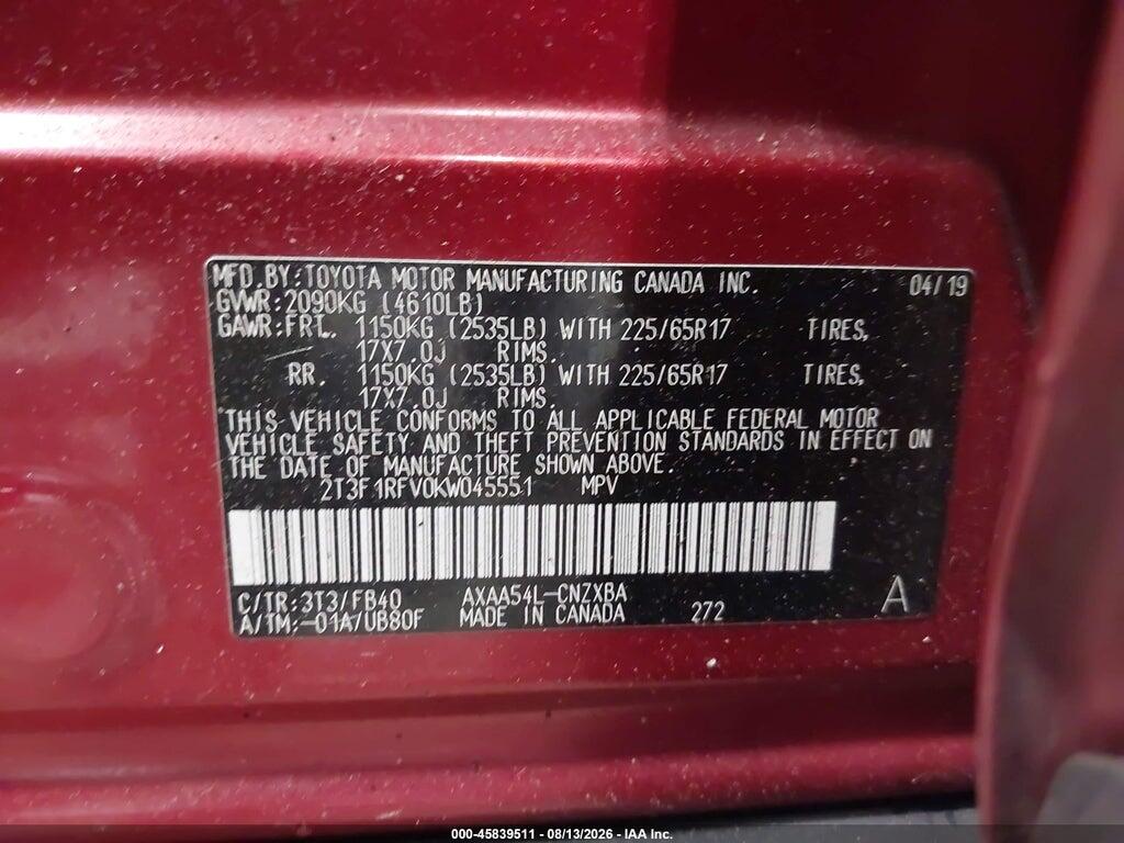 2T3F1RFV0KW045551 2019 TOYOTA RAV4 photo no. 9