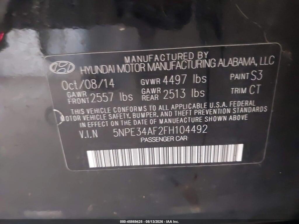 5NPE34AF2FH104492 2015 HYUNDAI SONATA photo no. 9