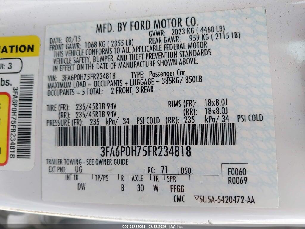 3FA6P0H75FR234818 2015 FORD FUSION photo no. 9